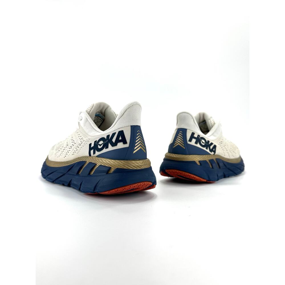 Hoka One One Clifton 7 Wn Running Shoe/Sneaker Sz 10 Off-White Gold Navy Workout